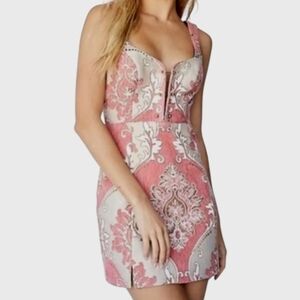 For Love & Lemons Brocade Tapestry Pink Cream Low Back Mini Dress Size Large